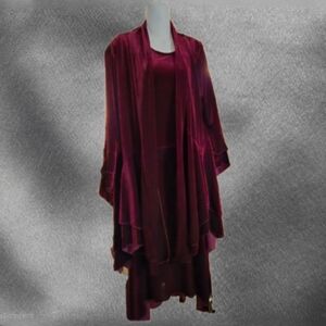 Pyramid Collection Burgundy velvet two piece dress and jacket set